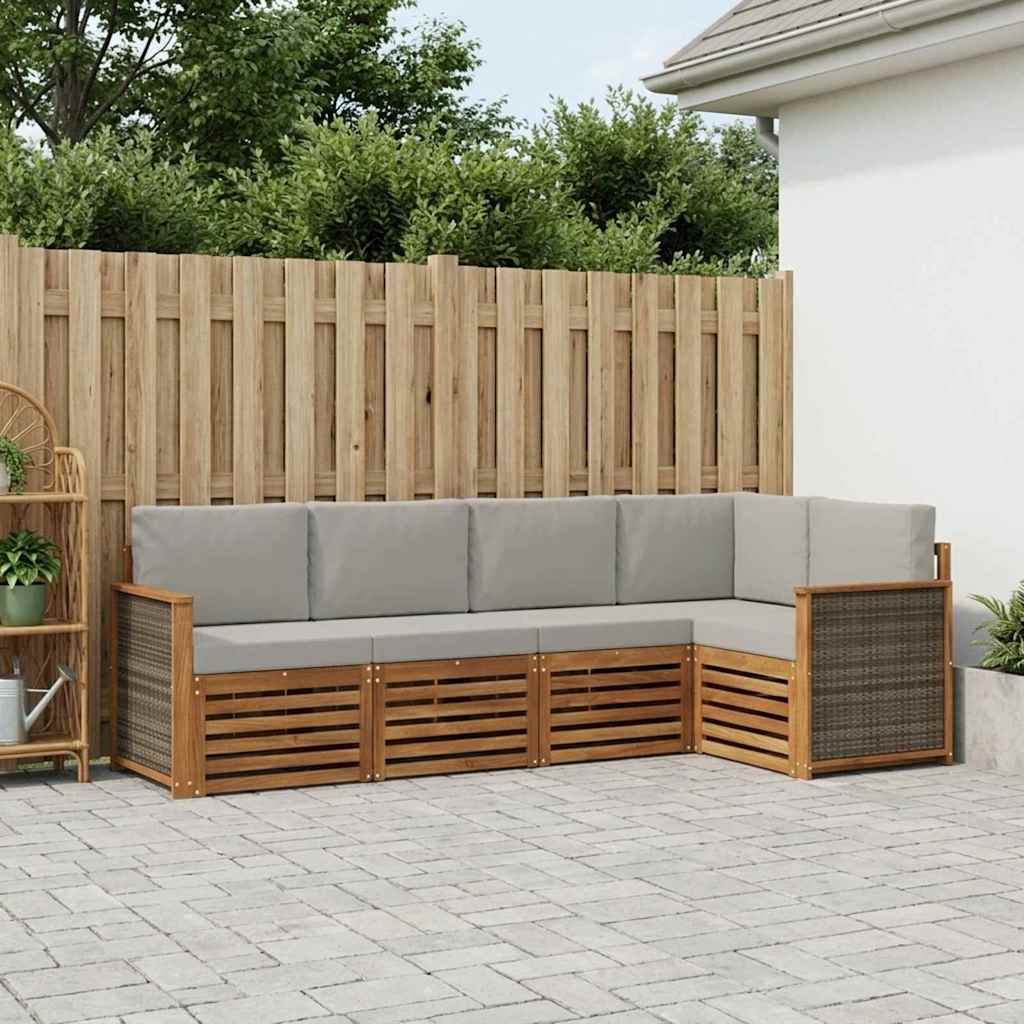 Hoekbank Set met kussen 4 pcs Naturel en lichtgrijs is nu te koop bij PeponiXL, paradijselijk wonen!