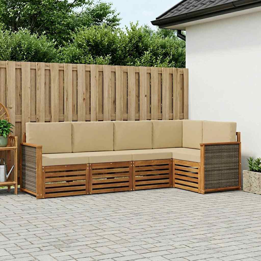 Hoekbank Set 4 pcs Naturel Massief Acaciahout en Polyester is nu te koop bij PeponiXL, paradijselijk wonen!