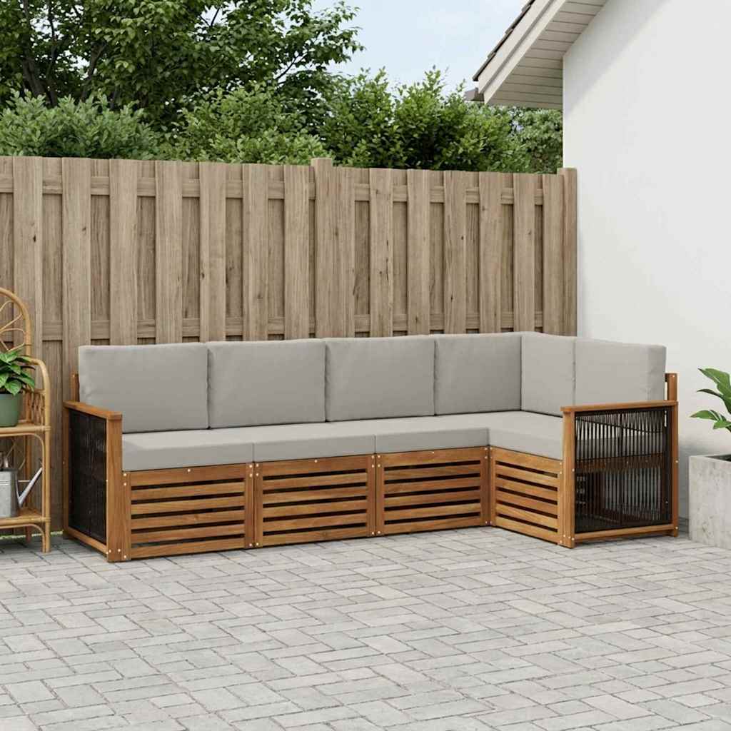 Hoekbank Set met kussen 4 pcs Naturel en lichtgrijs is nu te koop bij PeponiXL, paradijselijk wonen!