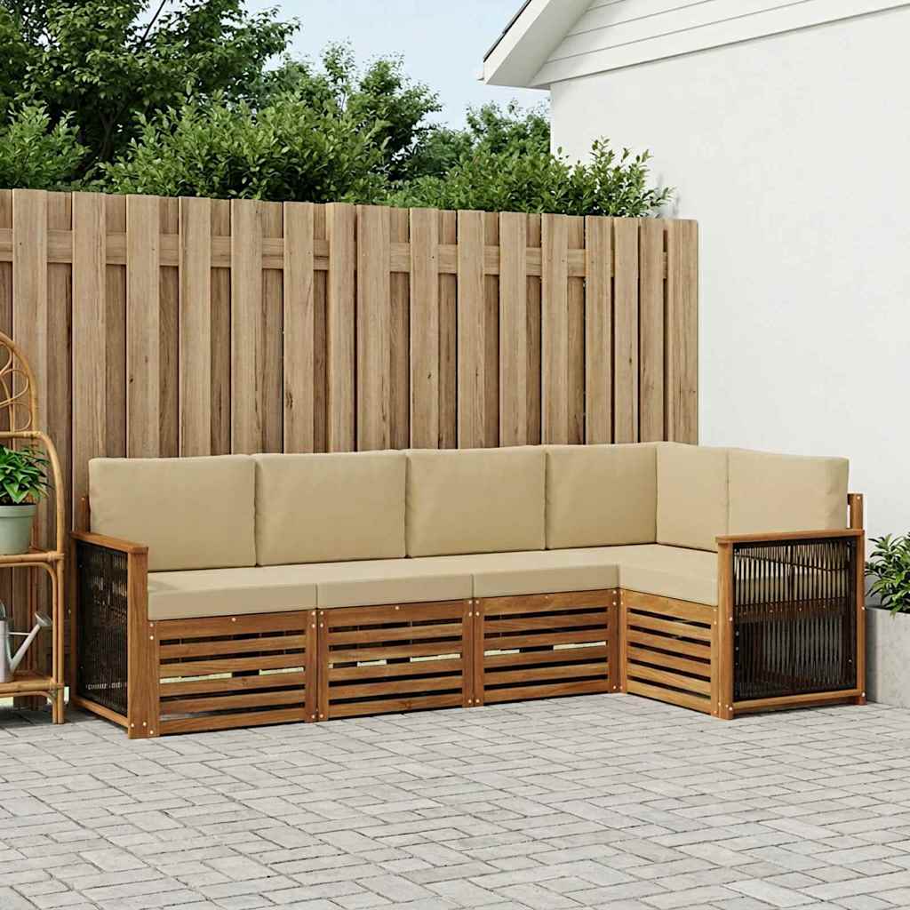 Hoekbank Set 4 pcs Naturel Massief Acaciahout en Polyester is nu te koop bij PeponiXL, paradijselijk wonen!