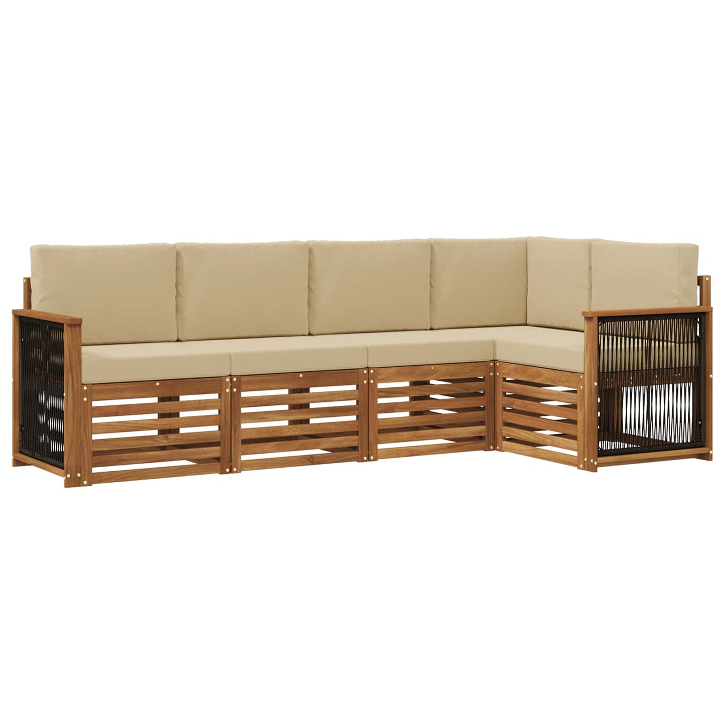 Hoekbank Set 4 pcs Naturel Massief Acaciahout en Polyester is nu te koop bij PeponiXL, paradijselijk wonen!