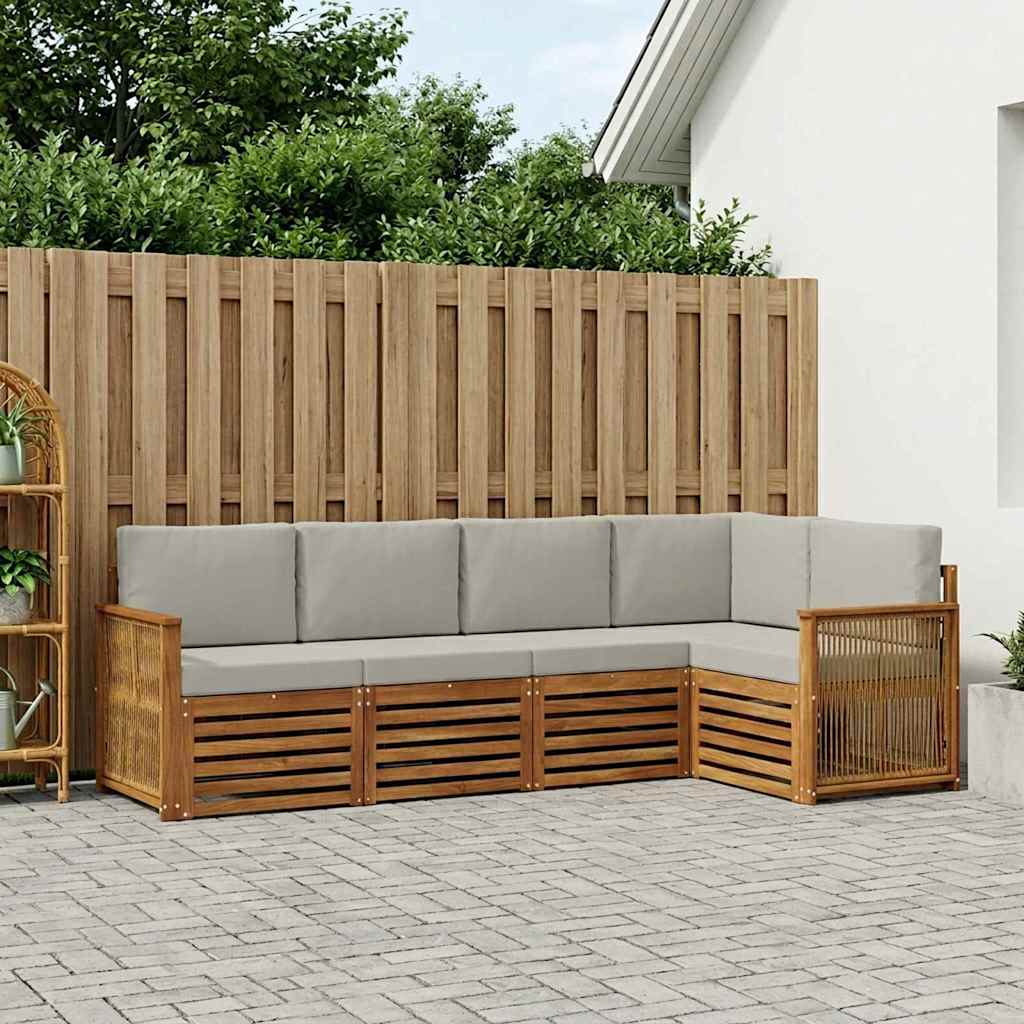 Hoekbank Set met kussen 4 pcs Naturel en lichtgrijs is nu te koop bij PeponiXL, paradijselijk wonen!