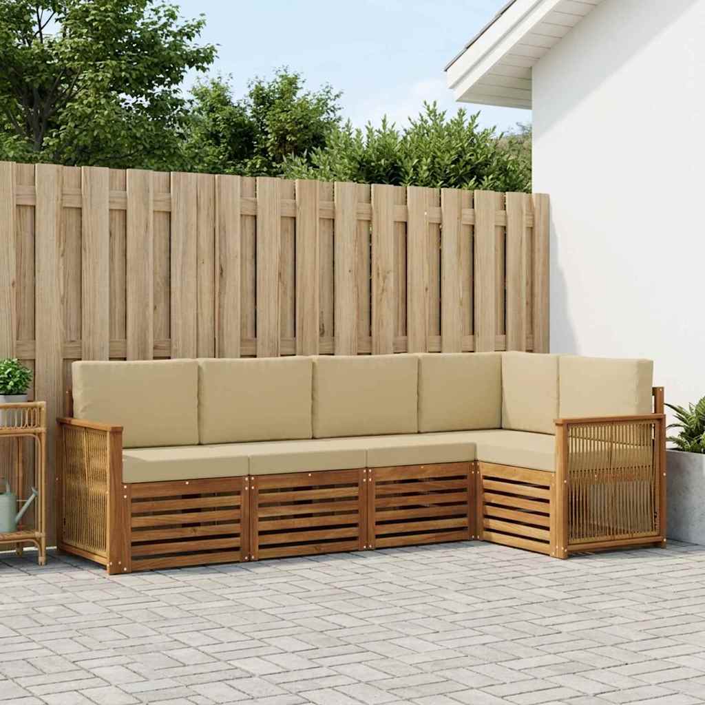 Hoekbank Set 4 pcs Naturel Massief Acaciahout en Polyester is nu te koop bij PeponiXL, paradijselijk wonen!