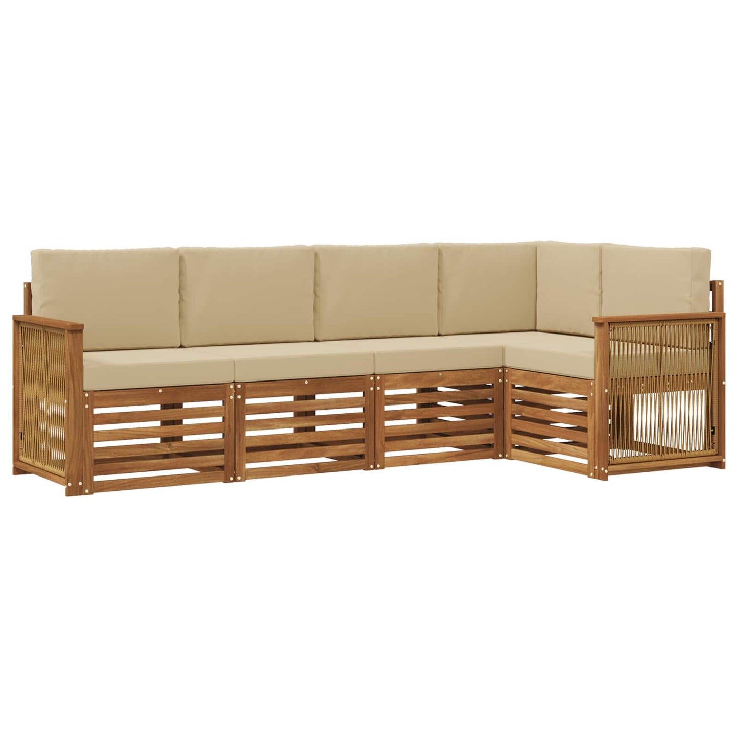 Hoekbank Set 4 pcs Naturel Massief Acaciahout en Polyester is nu te koop bij PeponiXL, paradijselijk wonen!