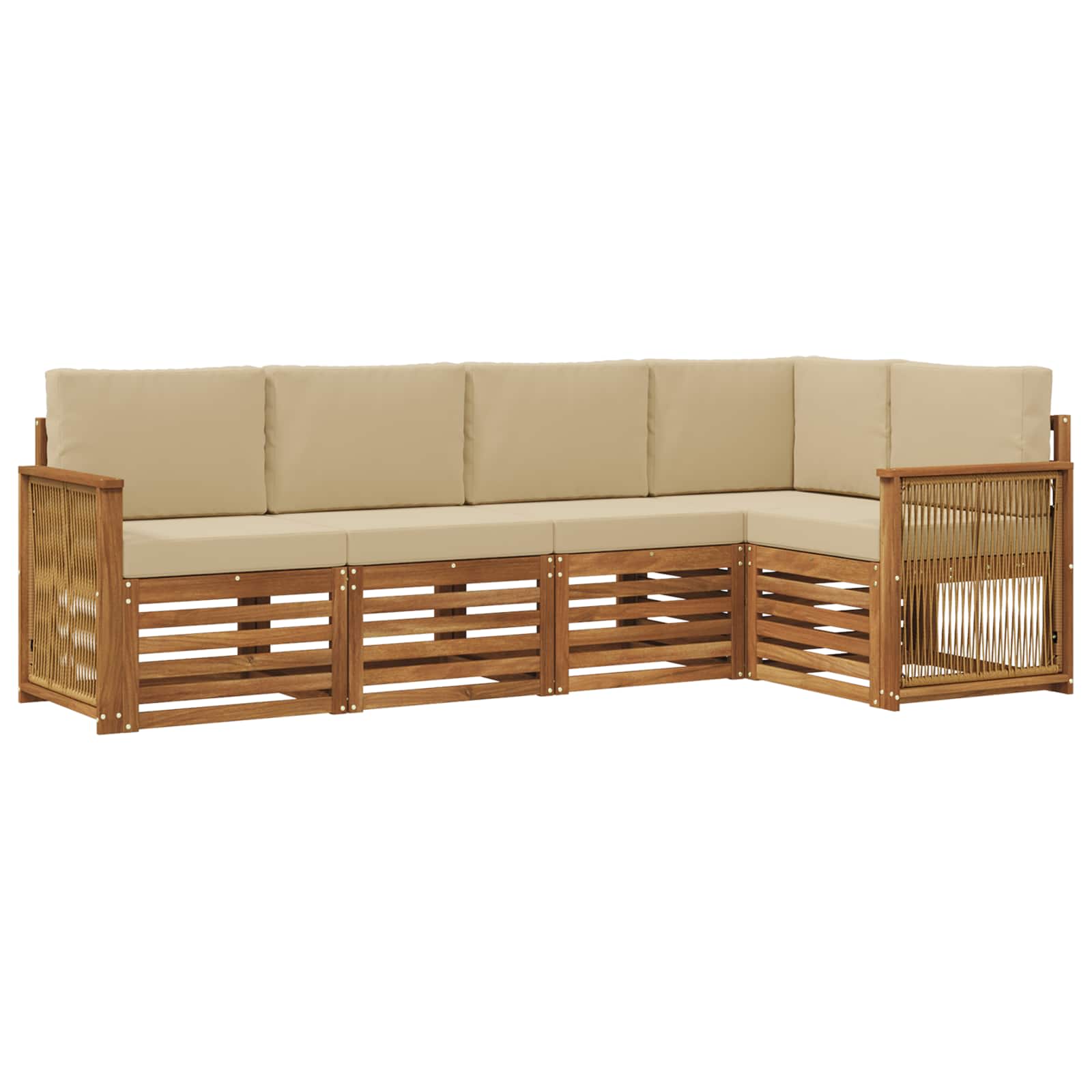 Hoekbank Set 4 pcs Naturel Massief Acaciahout en Polyester is nu te koop bij PeponiXL, paradijselijk wonen!