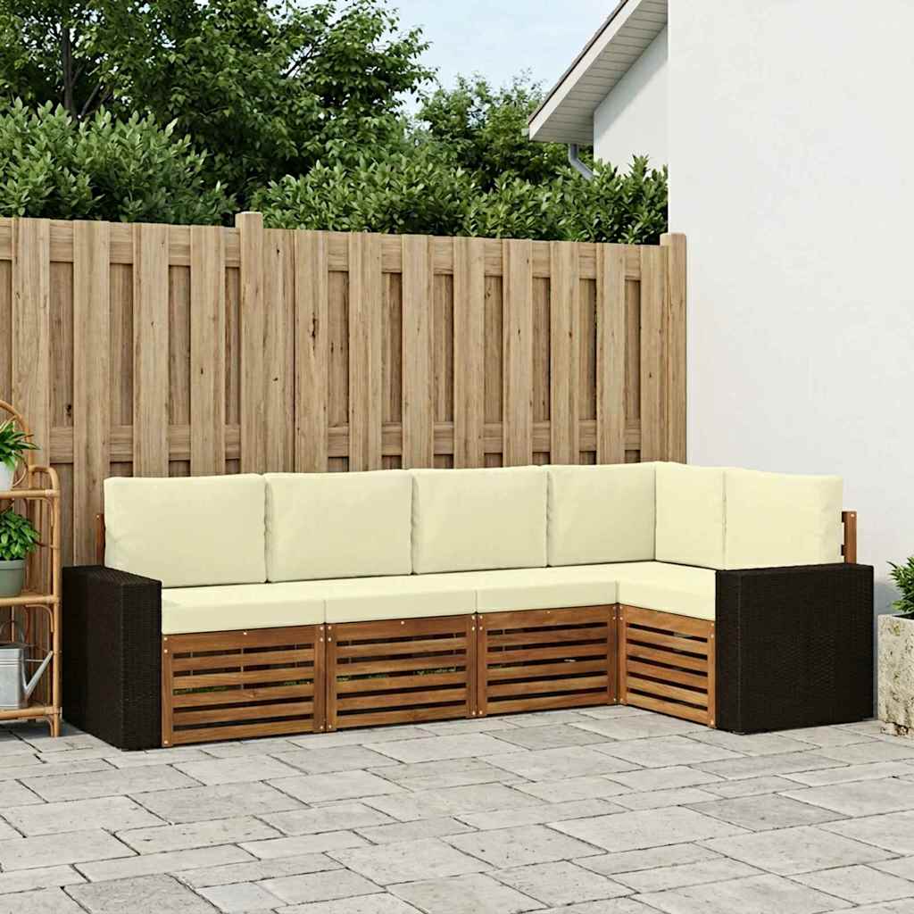 Hoekbank Set 5 pcs Natuurlijk en Crème Massief Acaciahout is nu te koop bij PeponiXL, paradijselijk wonen!