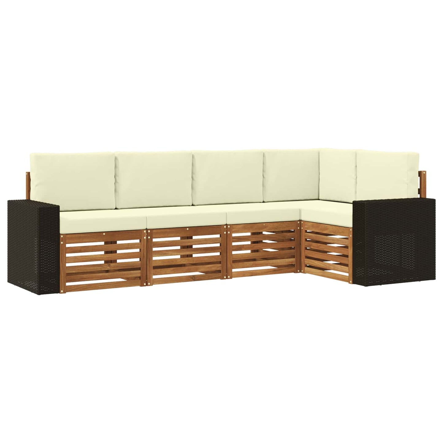 Hoekbank Set 5 pcs Natuurlijk en Crème Massief Acaciahout is nu te koop bij PeponiXL, paradijselijk wonen!
