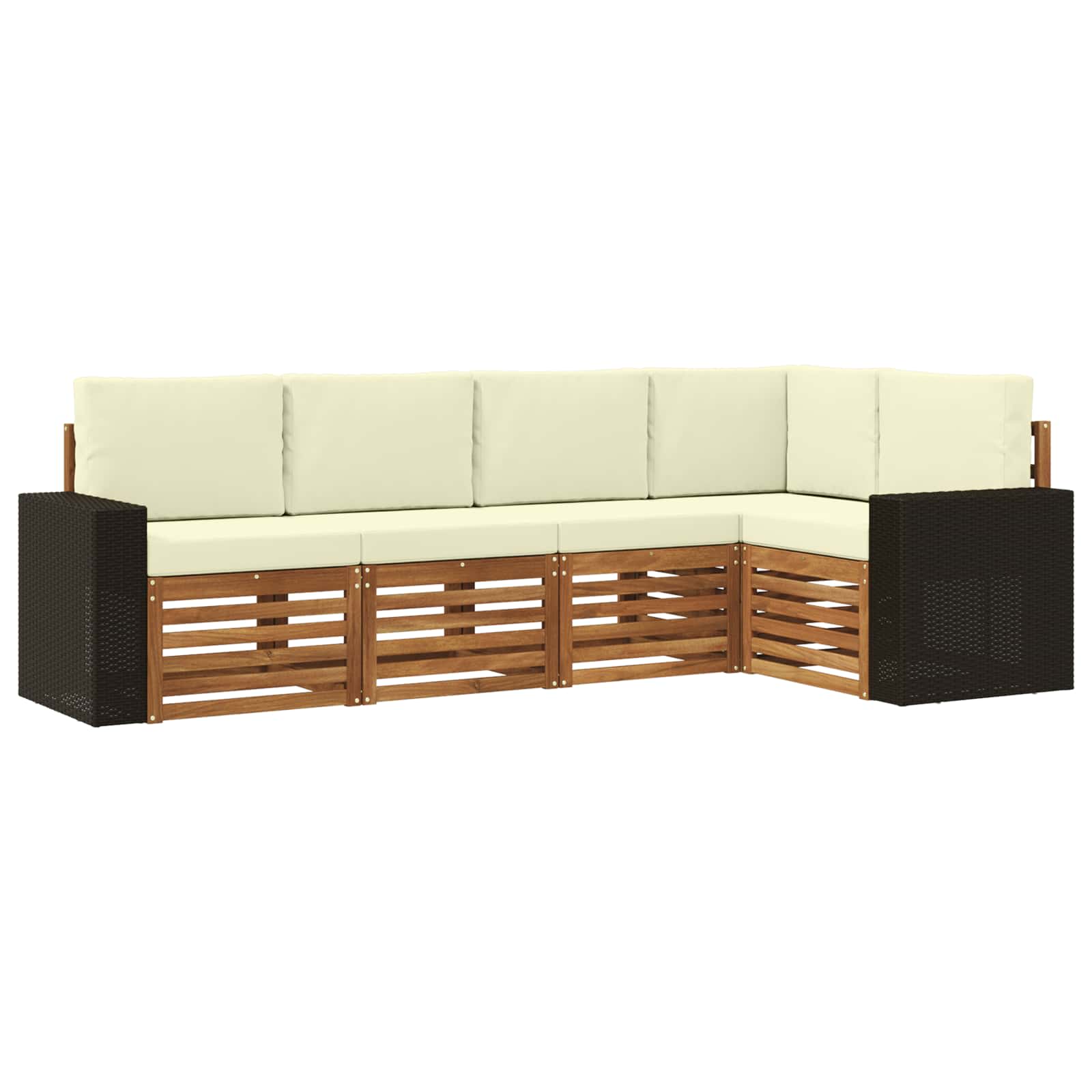 Hoekbank Set 5 pcs Natuurlijk en Crème Massief Acaciahout is nu te koop bij PeponiXL, paradijselijk wonen!