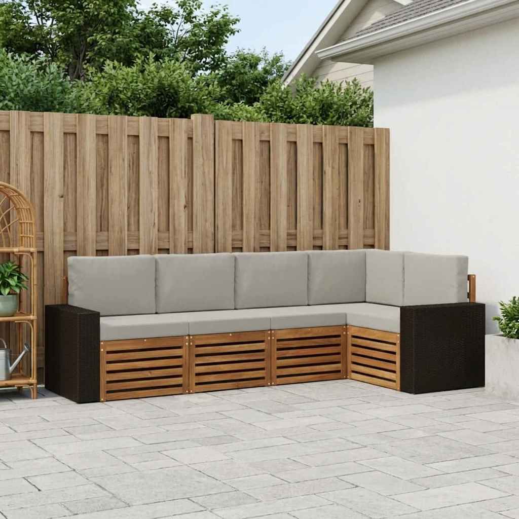 Hoekbank Set 5 pcs Naturel en lichtgrijs Massief Acaciahout is nu te koop bij PeponiXL, paradijselijk wonen!