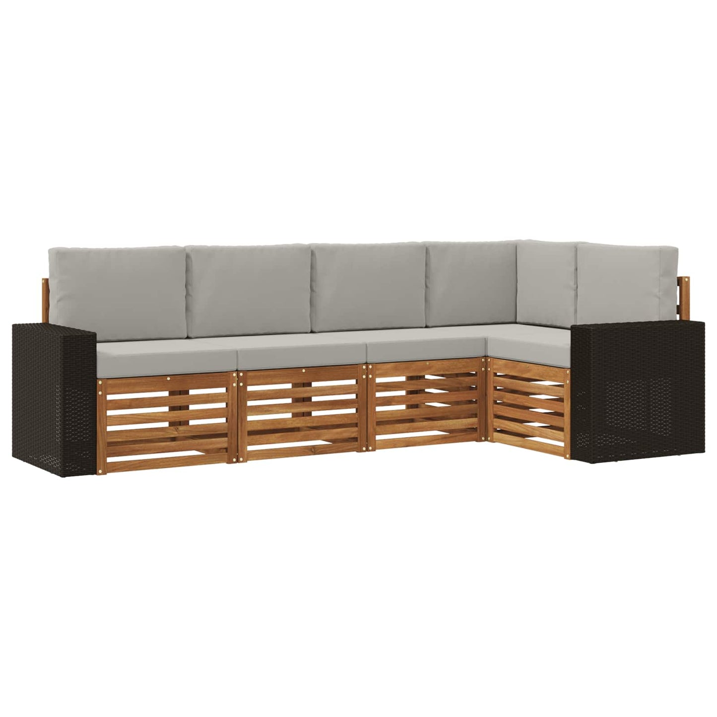 Hoekbank Set 5 pcs Naturel en lichtgrijs Massief Acaciahout is nu te koop bij PeponiXL, paradijselijk wonen!