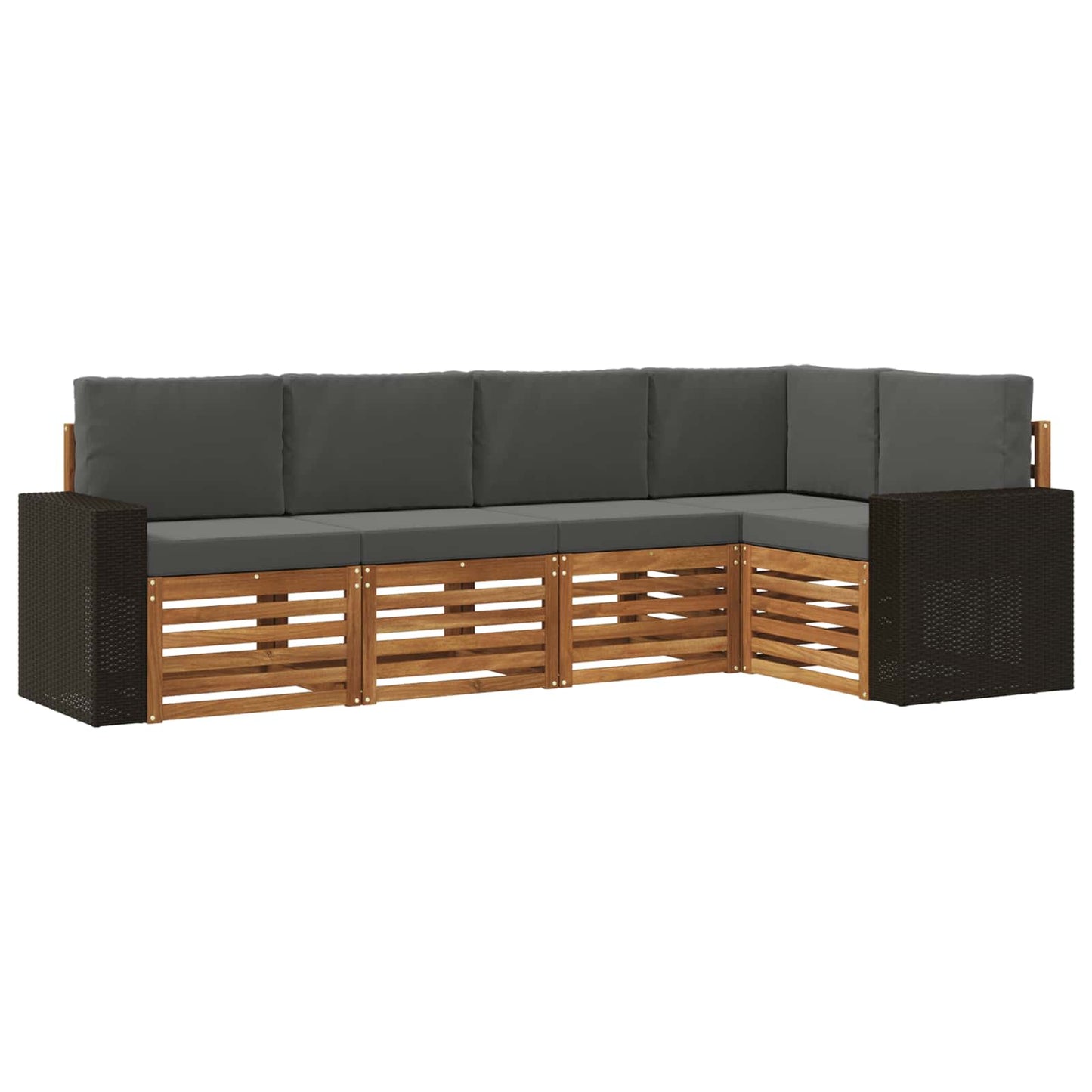 Hoekbank Set 5 pcs Natuurlijk en Antraciet Massief Acaciahout is nu te koop bij PeponiXL, paradijselijk wonen!
