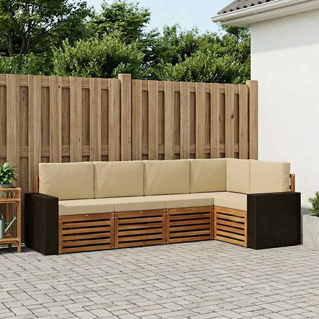 Hoekbank Set 5 pcs Natuurlijk en Beige Massief Acaciahout is nu te koop bij PeponiXL, paradijselijk wonen!