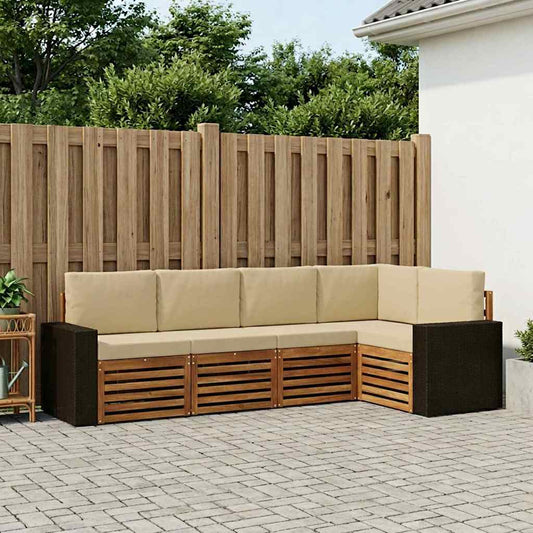 Hoekbank Set 5 pcs Natuurlijk en Beige Massief Acaciahout is nu te koop bij PeponiXL, paradijselijk wonen!