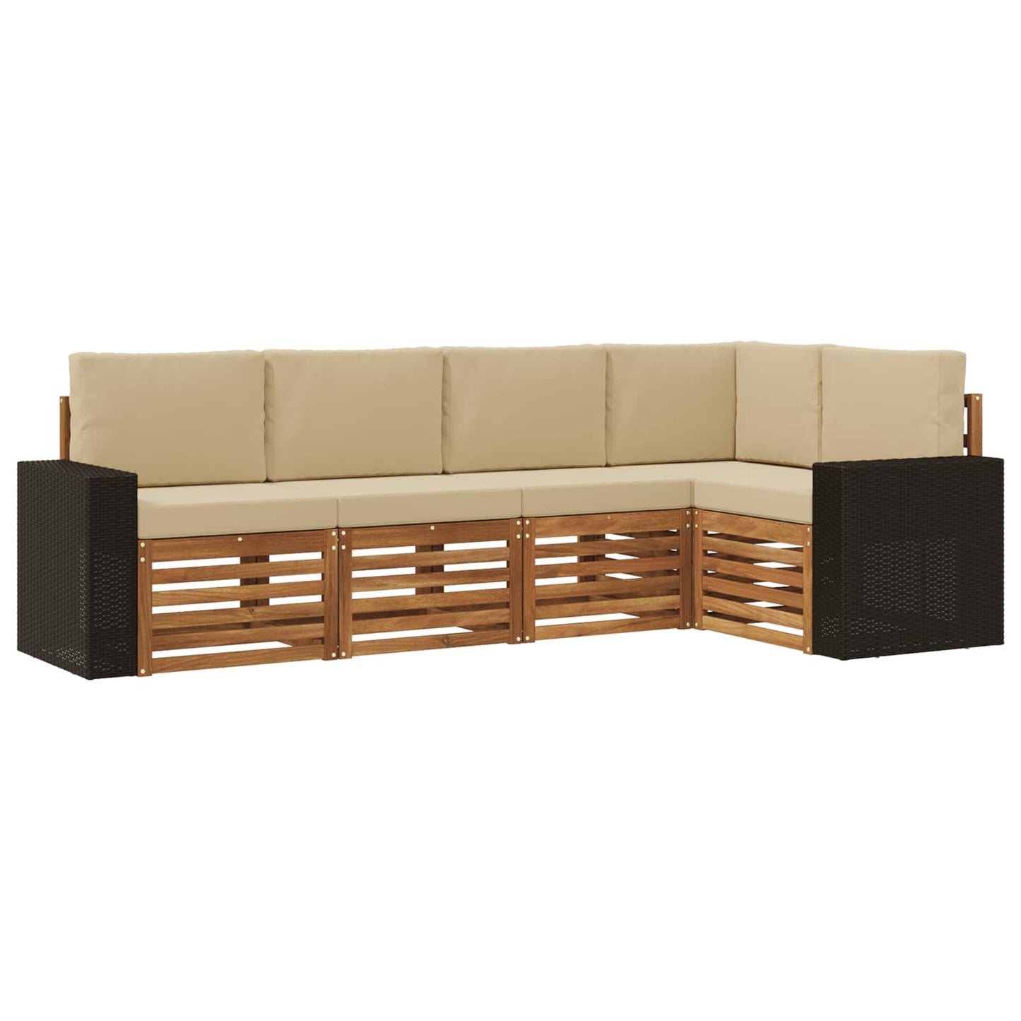 Hoekbank Set 5 pcs Natuurlijk en Beige Massief Acaciahout is nu te koop bij PeponiXL, paradijselijk wonen!