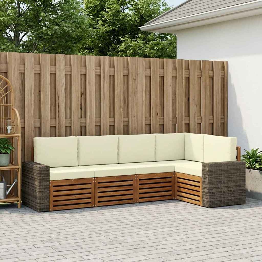 Hoekbank Set 5 pcs Natuurlijk en Crème Massief Acaciahout is nu te koop bij PeponiXL, paradijselijk wonen!