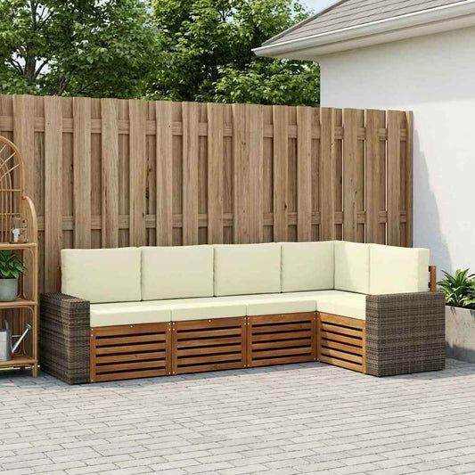Hoekbank Set 5 pcs Natuurlijk en Crème Massief Acaciahout is nu te koop bij PeponiXL, paradijselijk wonen!