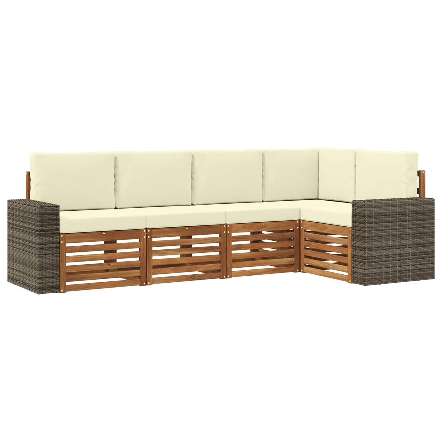 Hoekbank Set 5 pcs Natuurlijk en Crème Massief Acaciahout is nu te koop bij PeponiXL, paradijselijk wonen!