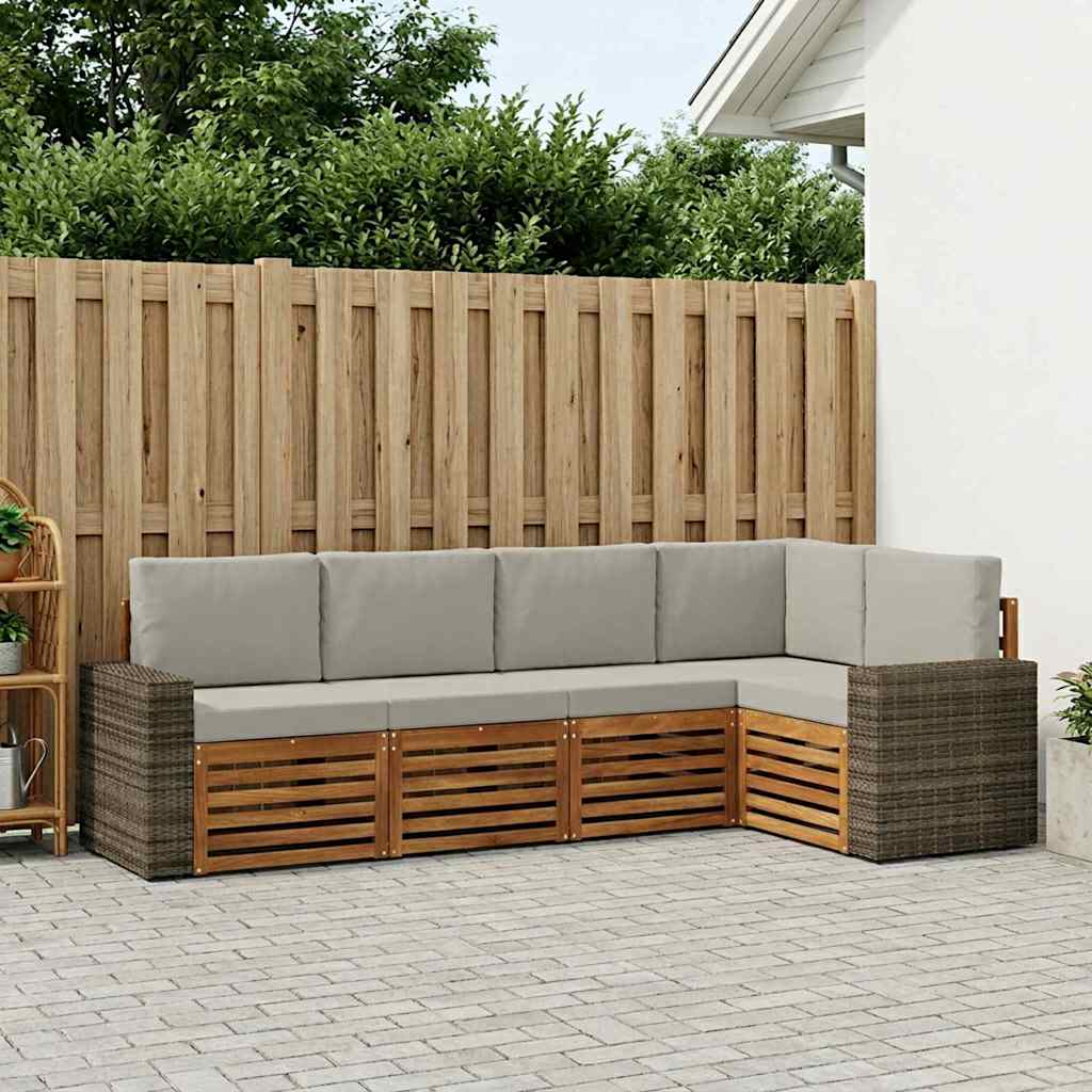 Hoekbank Set 5 pcs Naturel en lichtgrijs Massief Acaciahout is nu te koop bij PeponiXL, paradijselijk wonen!