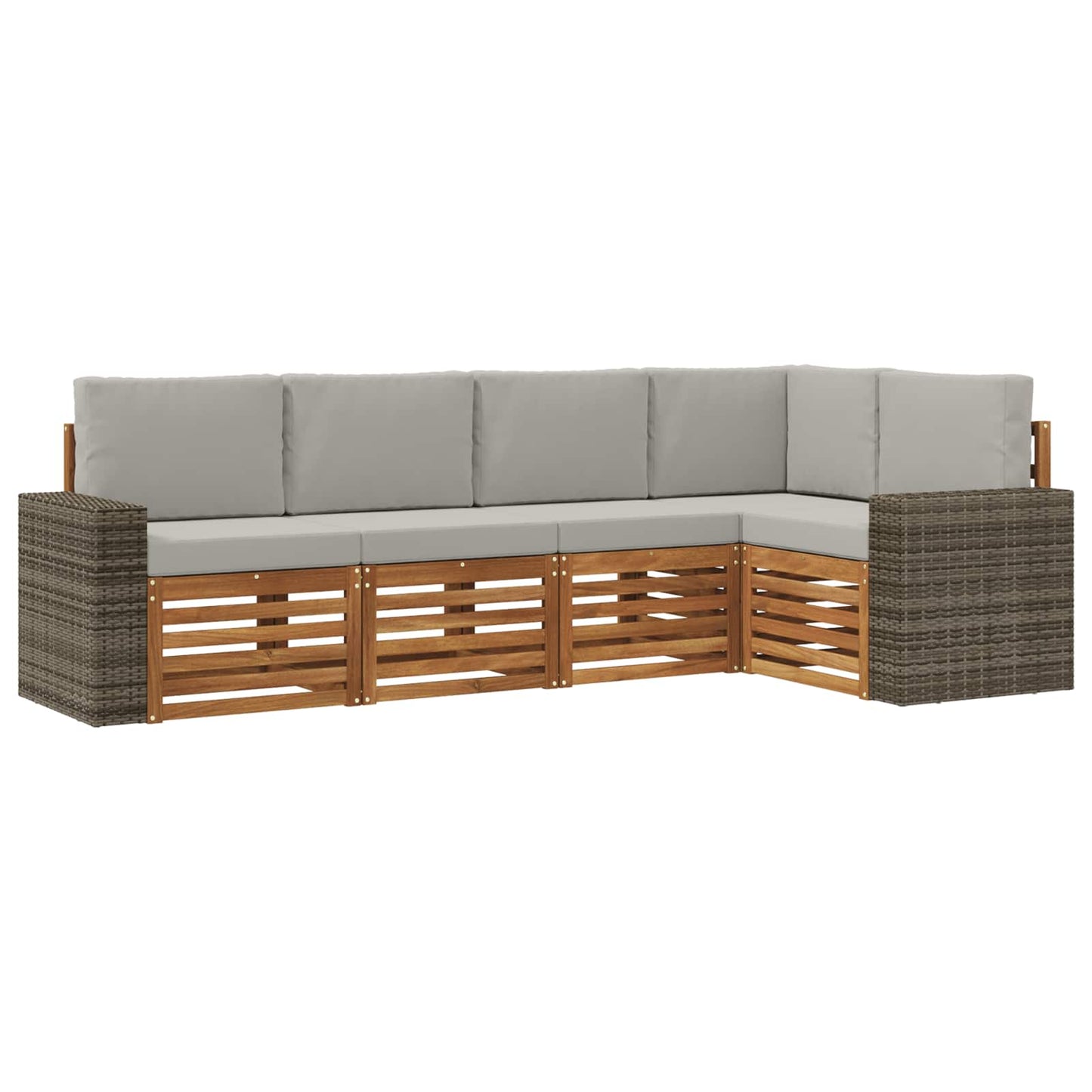 Hoekbank Set 5 pcs Naturel en lichtgrijs Massief Acaciahout is nu te koop bij PeponiXL, paradijselijk wonen!