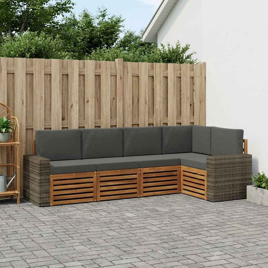 Hoekbank Set 5 pcs Natuurlijk en Antraciet Massief Acaciahout is nu te koop bij PeponiXL, paradijselijk wonen!