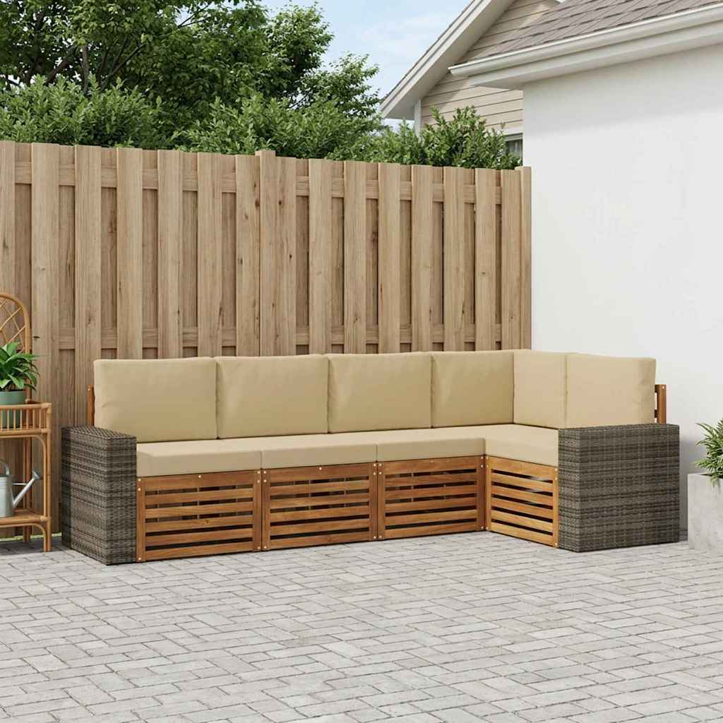 Hoekbank Set 5 pcs Natuurlijk en Beige Massief Acaciahout is nu te koop bij PeponiXL, paradijselijk wonen!