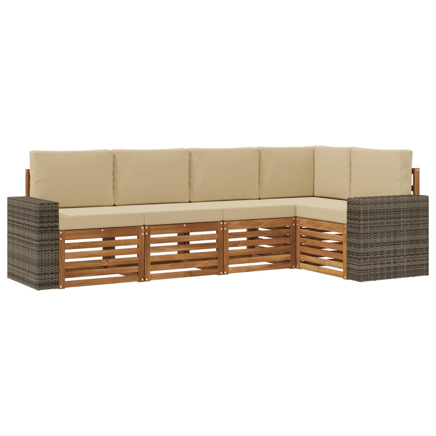 Hoekbank Set 5 pcs Natuurlijk en Beige Massief Acaciahout is nu te koop bij PeponiXL, paradijselijk wonen!