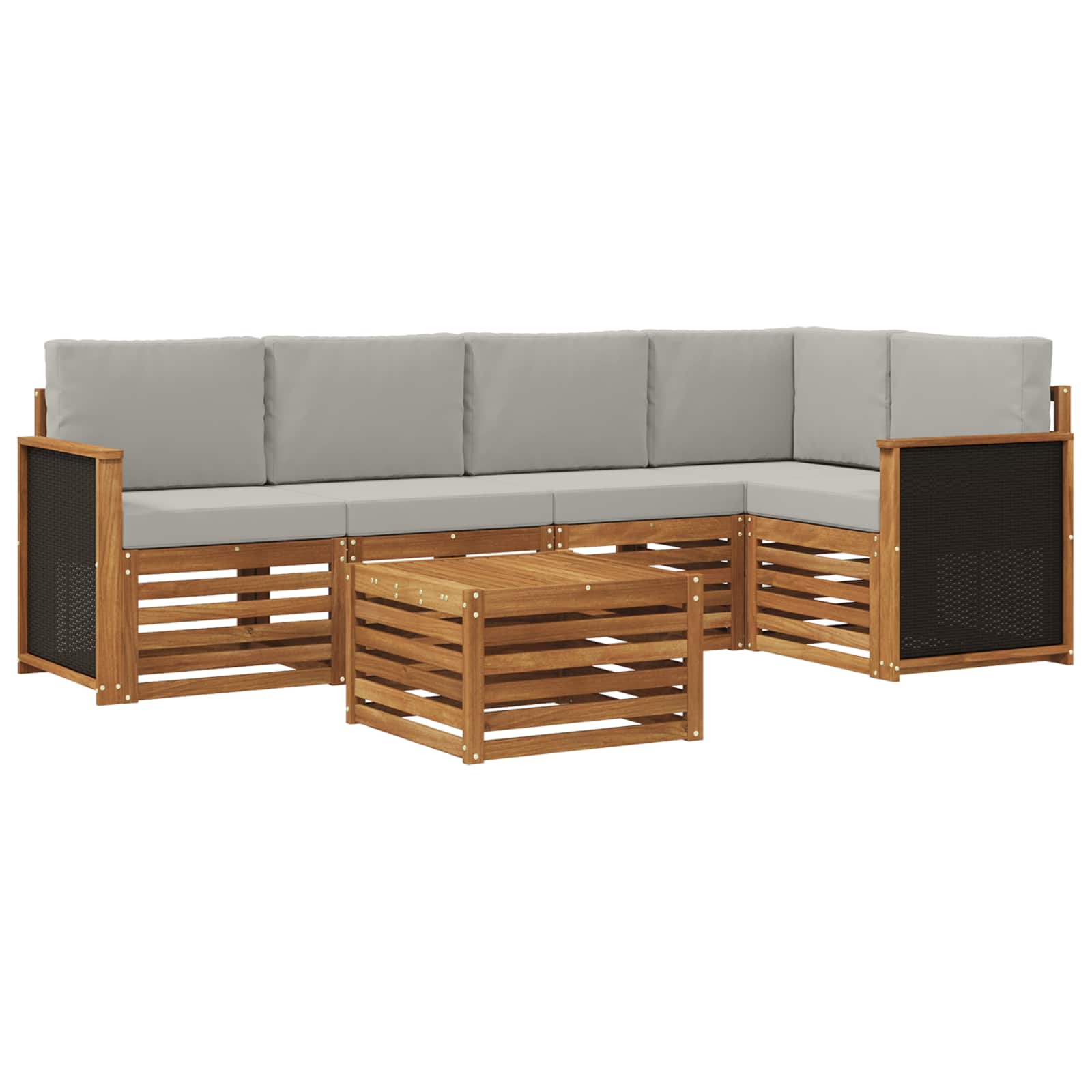 Hoekbank Set met kussen 5 pcs Naturel en lichtgrijs is nu te koop bij PeponiXL, paradijselijk wonen!