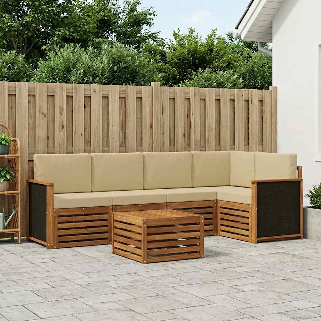Hoekbank Set 5 pcs Naturel Massief Acaciahout en Polyester is nu te koop bij PeponiXL, paradijselijk wonen!