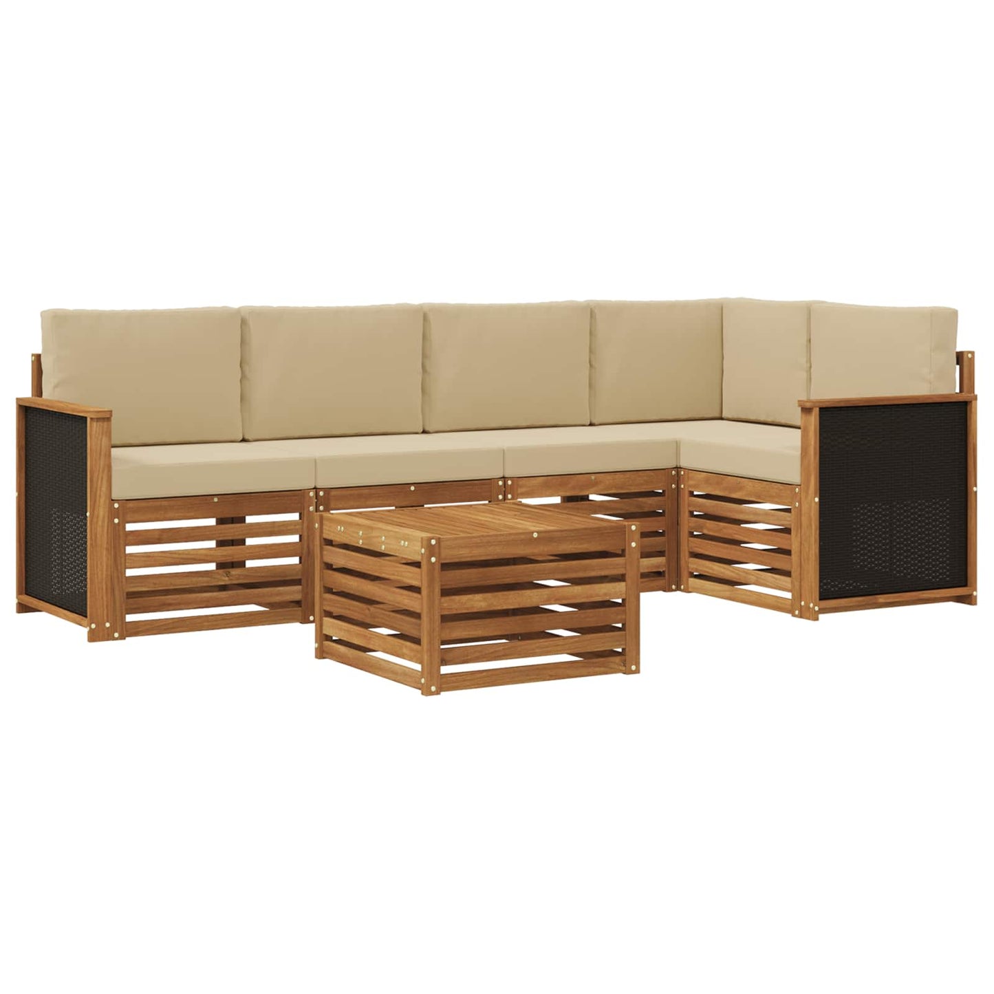 Hoekbank Set 5 pcs Naturel Massief Acaciahout en Polyester is nu te koop bij PeponiXL, paradijselijk wonen!