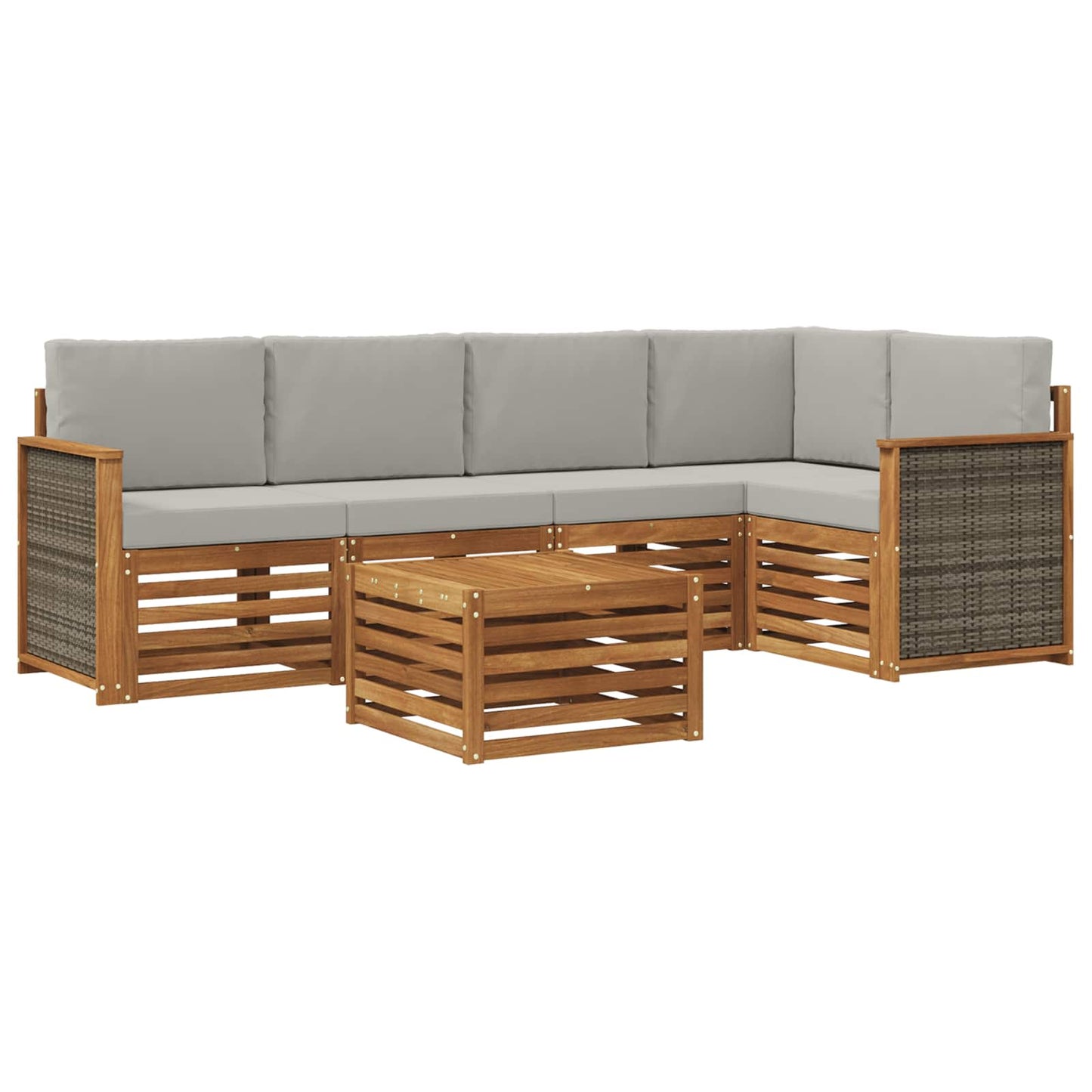 Hoekbank Set met kussen 5 pcs Naturel en lichtgrijs is nu te koop bij PeponiXL, paradijselijk wonen!