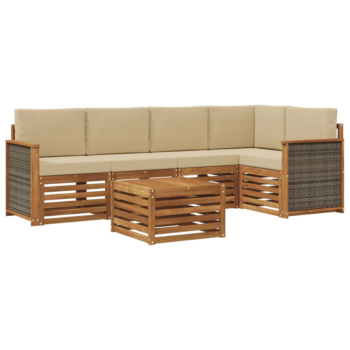 Hoekbank Set 5 pcs Naturel Massief Acaciahout en Polyester is nu te koop bij PeponiXL, paradijselijk wonen!