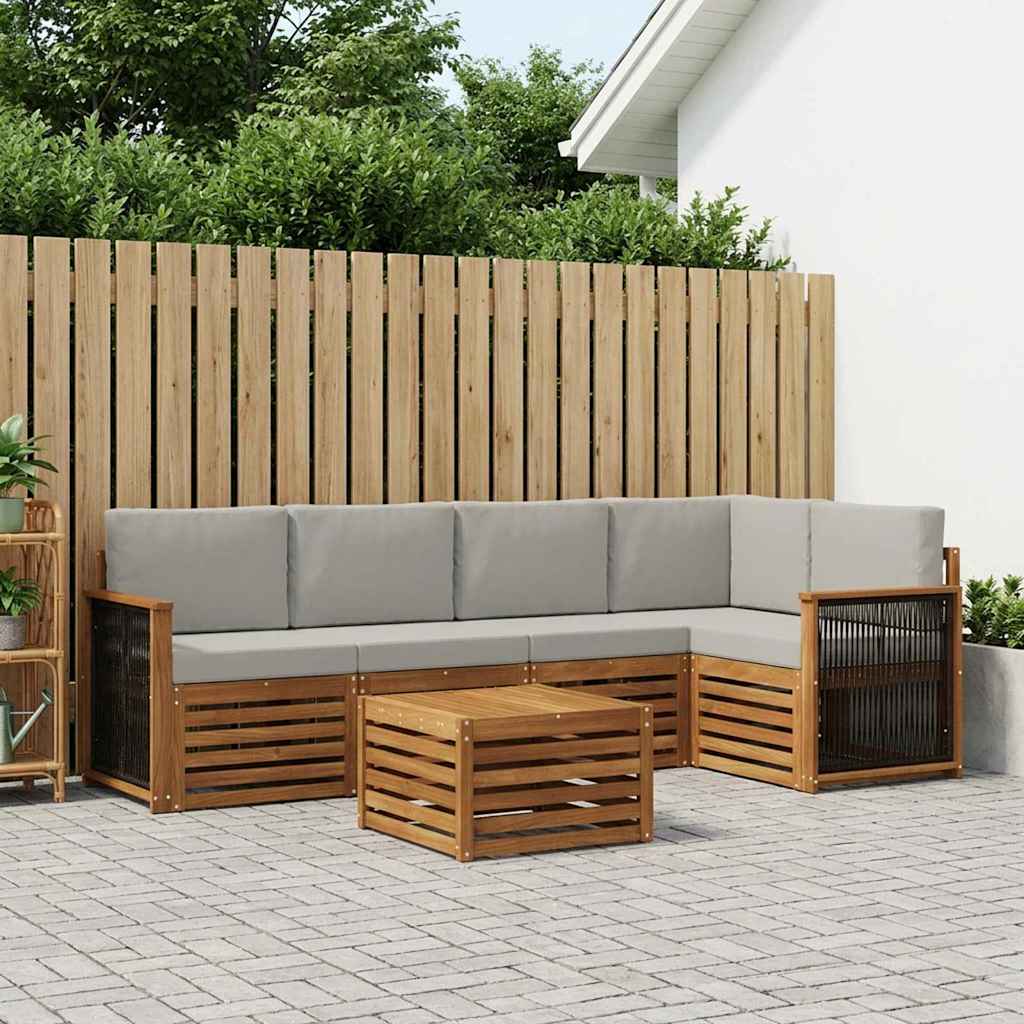 Hoekbank Set met kussen 5 pcs Naturel en lichtgrijs is nu te koop bij PeponiXL, paradijselijk wonen!