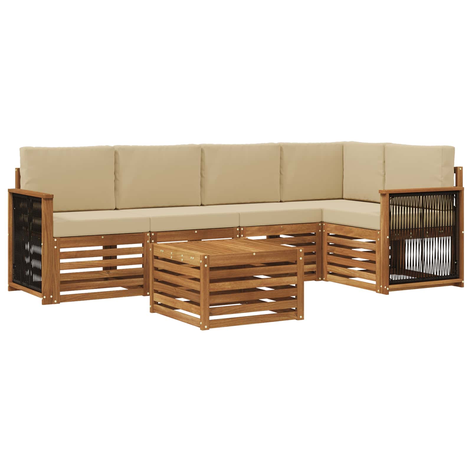 Hoekbank Set 5 pcs Naturel Massief Acaciahout en Polyester is nu te koop bij PeponiXL, paradijselijk wonen!