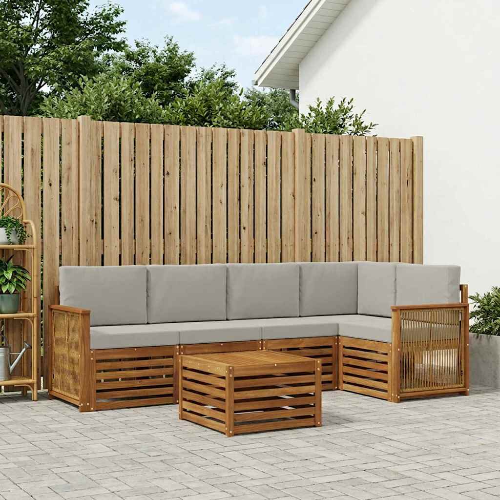 Hoekbank Set met kussen 5 pcs Naturel en lichtgrijs is nu te koop bij PeponiXL, paradijselijk wonen!