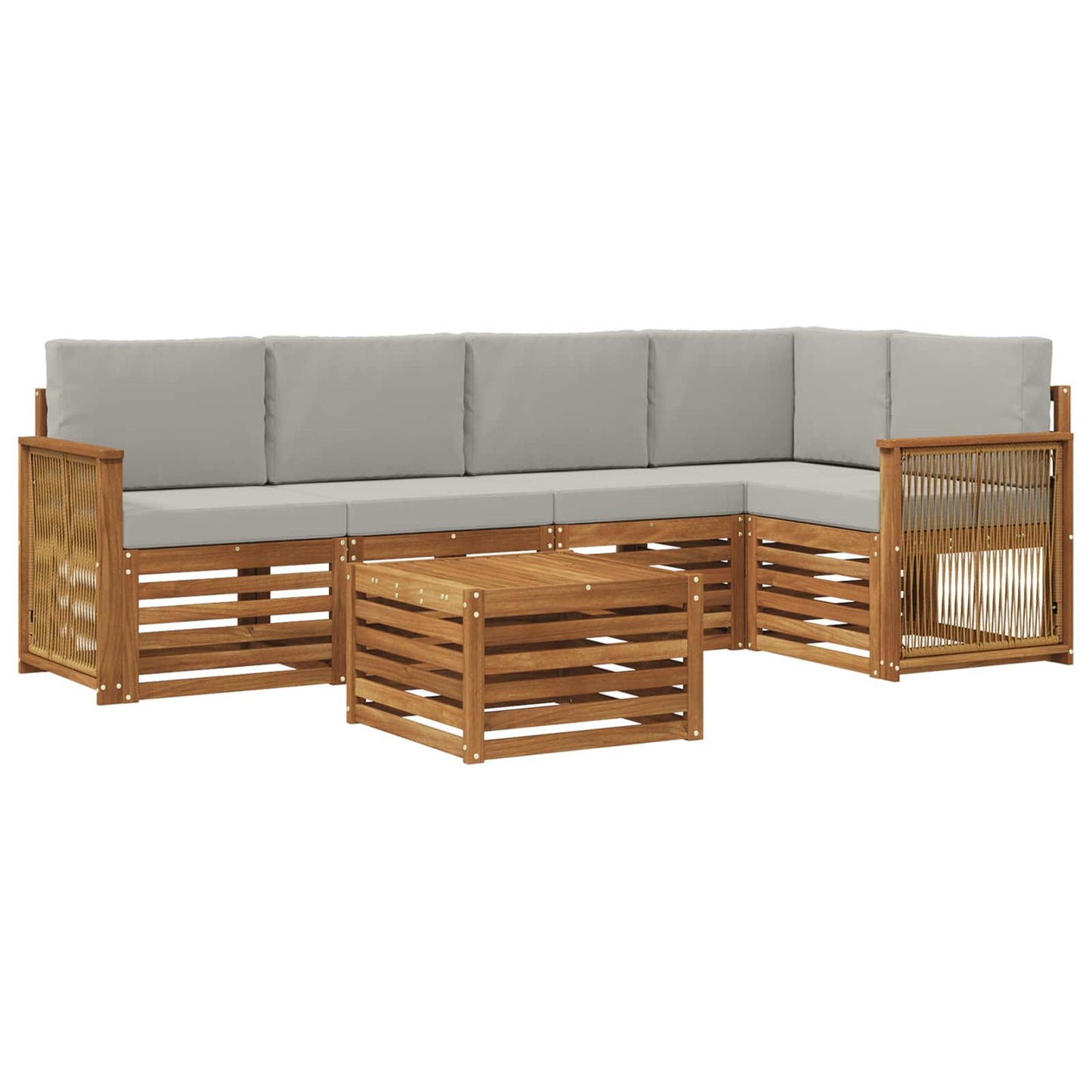 Hoekbank Set met kussen 5 pcs Naturel en lichtgrijs is nu te koop bij PeponiXL, paradijselijk wonen!