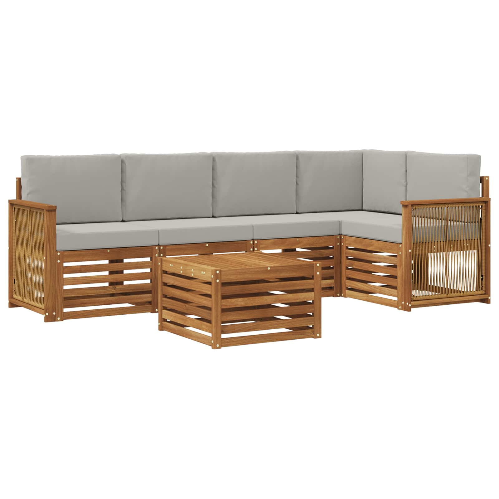 Hoekbank Set met kussen 5 pcs Naturel en lichtgrijs is nu te koop bij PeponiXL, paradijselijk wonen!