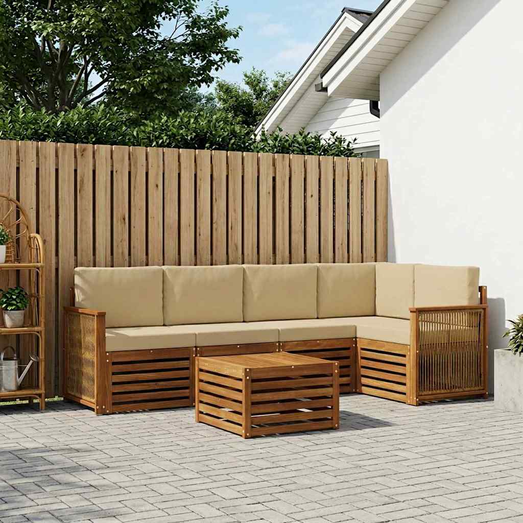 Hoekbank Set 5 pcs Naturel Massief Acaciahout en Polyester is nu te koop bij PeponiXL, paradijselijk wonen!