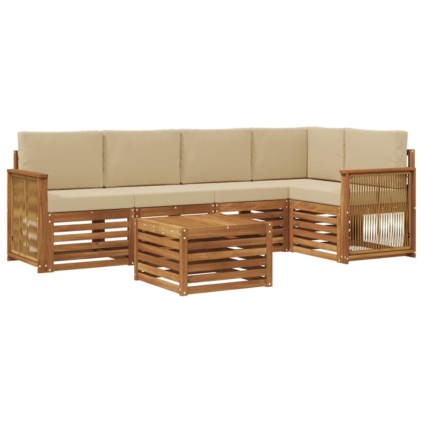 Hoekbank Set 5 pcs Naturel Massief Acaciahout en Polyester is nu te koop bij PeponiXL, paradijselijk wonen!