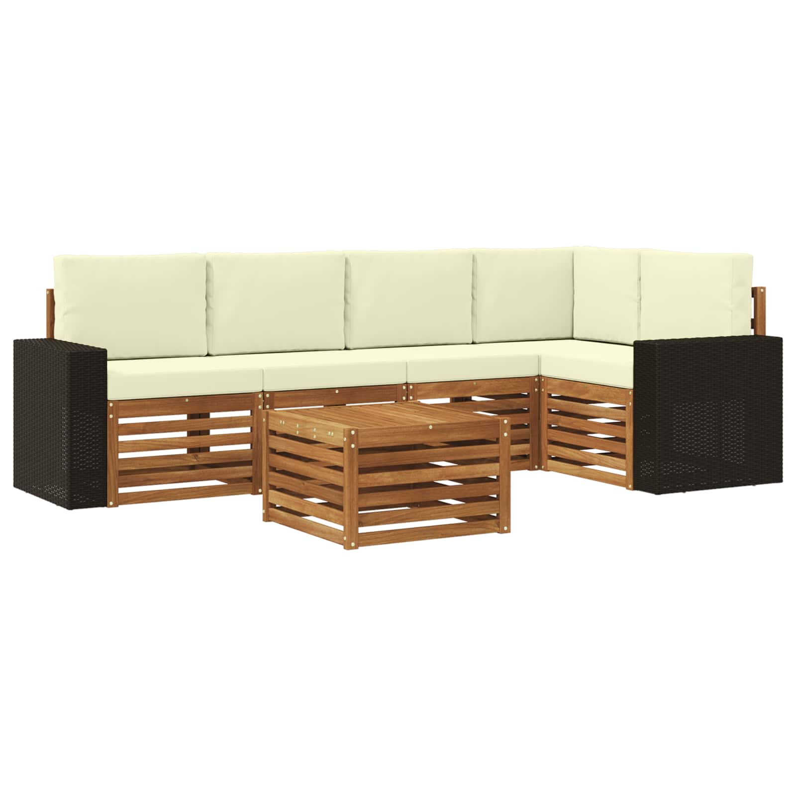 Hoekbank Set 6 pcs Natuurlijk en Crème Massief Acaciahout is nu te koop bij PeponiXL, paradijselijk wonen!