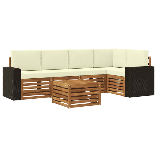 Hoekbank Set 6 pcs Natuurlijk en Crème Massief Acaciahout is nu te koop bij PeponiXL, paradijselijk wonen!