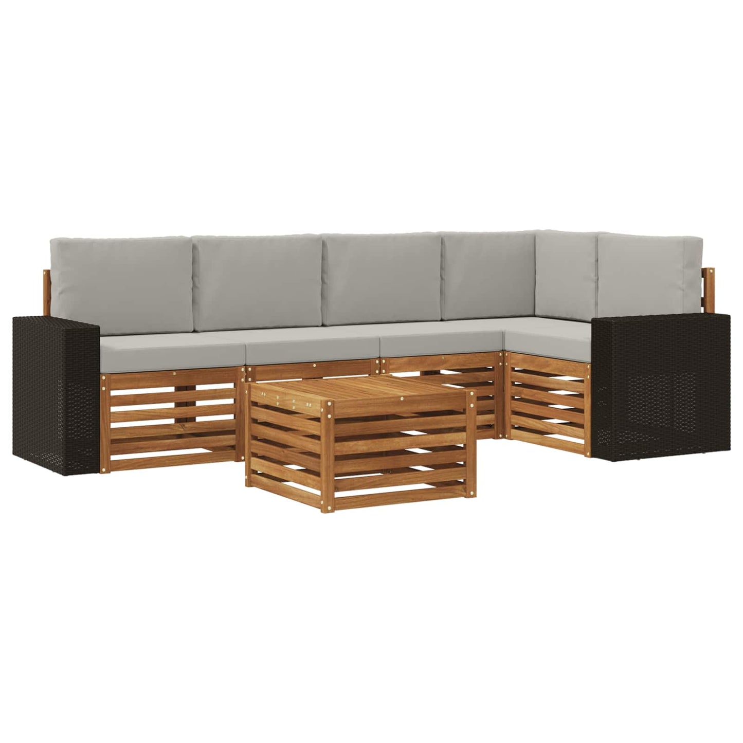 Hoekbank Set 6 pcs Naturel en lichtgrijs Massief Acaciahout is nu te koop bij PeponiXL, paradijselijk wonen!