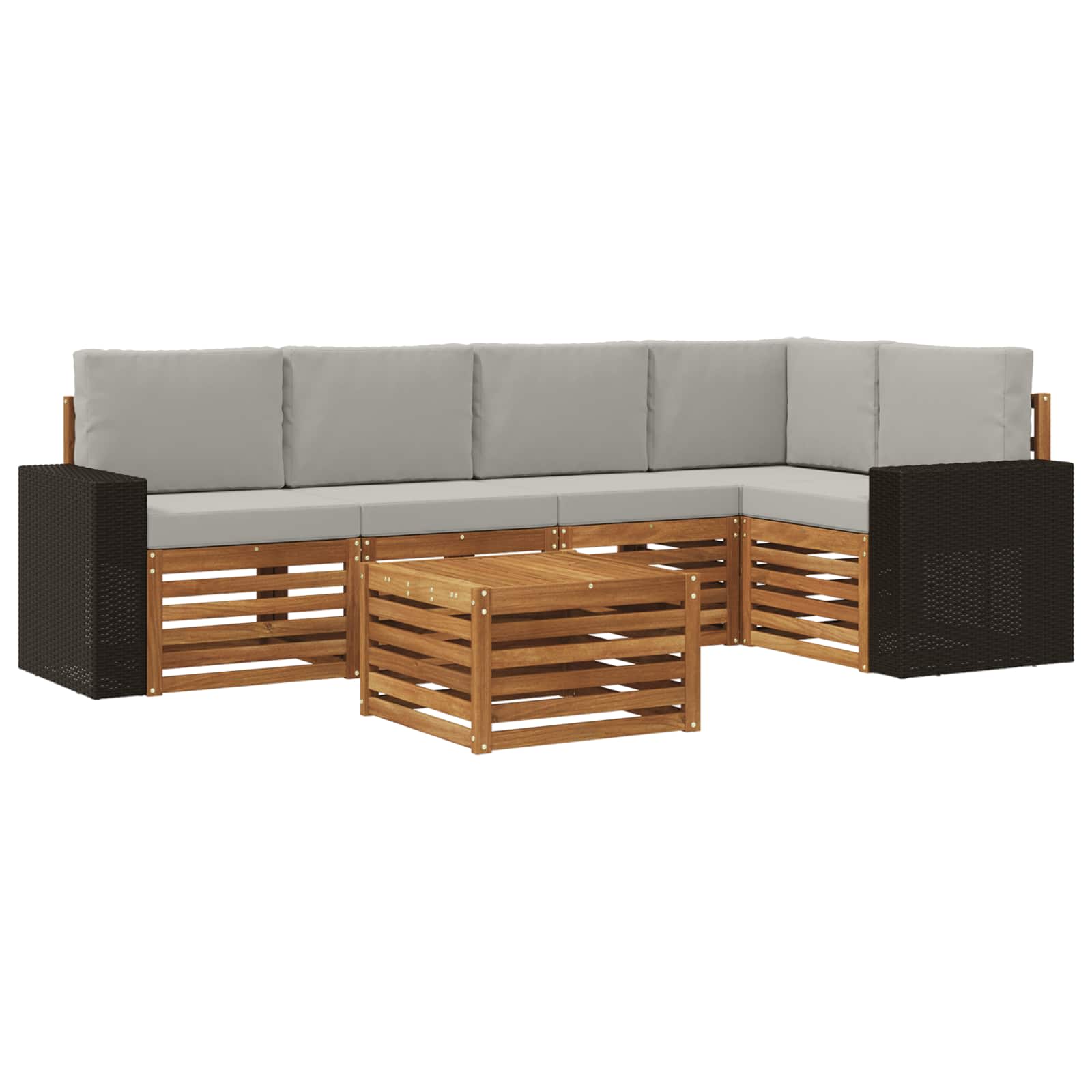 Hoekbank Set 6 pcs Naturel en lichtgrijs Massief Acaciahout is nu te koop bij PeponiXL, paradijselijk wonen!