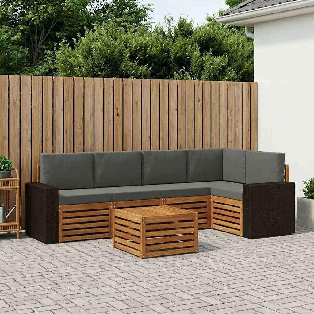 Hoekbank Set 6 pcs Natuurlijk en Antraciet Massief Acaciahout is nu te koop bij PeponiXL, paradijselijk wonen!