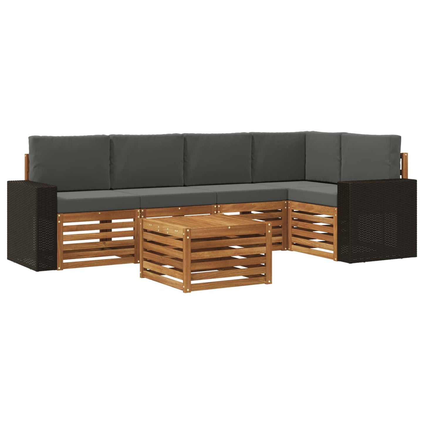 Hoekbank Set 6 pcs Natuurlijk en Antraciet Massief Acaciahout is nu te koop bij PeponiXL, paradijselijk wonen!