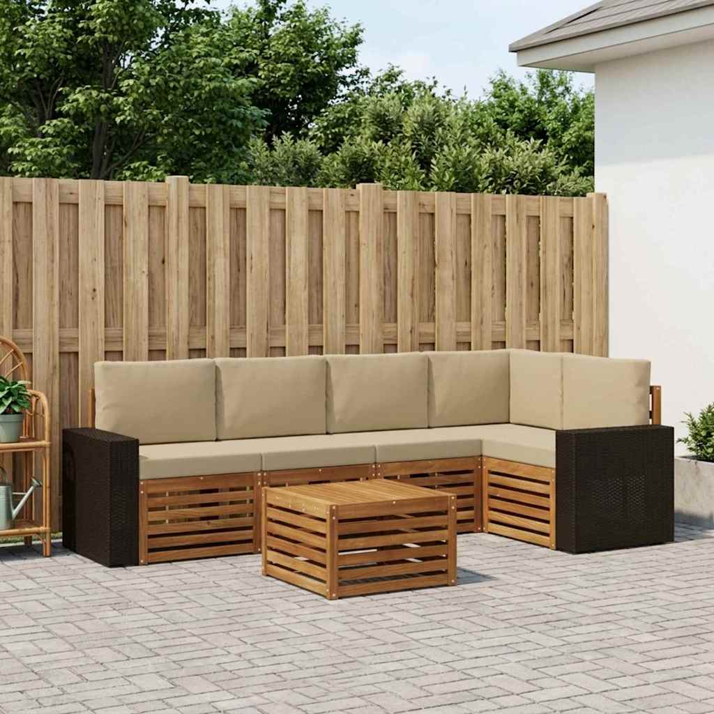 Hoekbank Set 6 pcs Natuurlijk en Beige Massief Acaciahout is nu te koop bij PeponiXL, paradijselijk wonen!