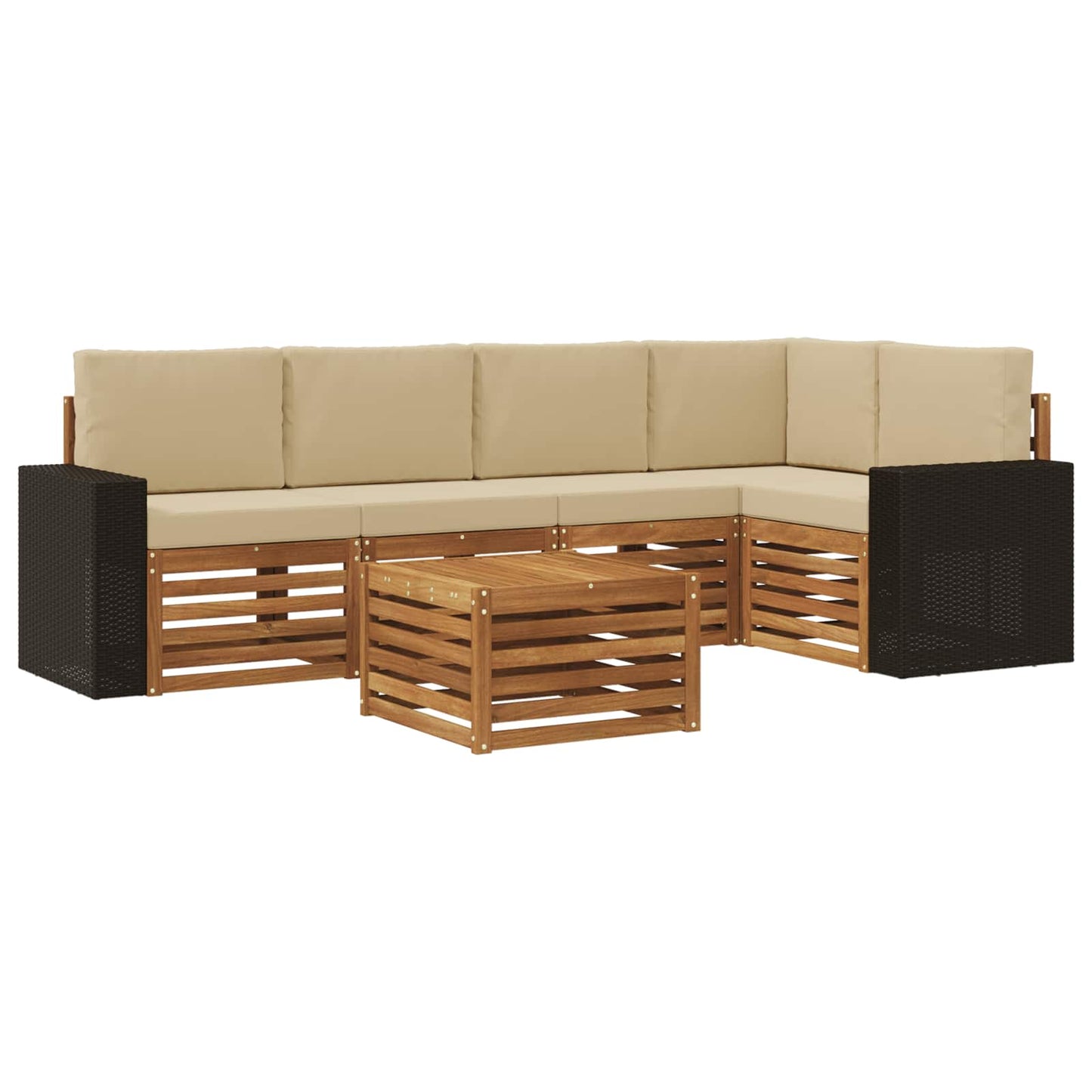 Hoekbank Set 6 pcs Natuurlijk en Beige Massief Acaciahout is nu te koop bij PeponiXL, paradijselijk wonen!