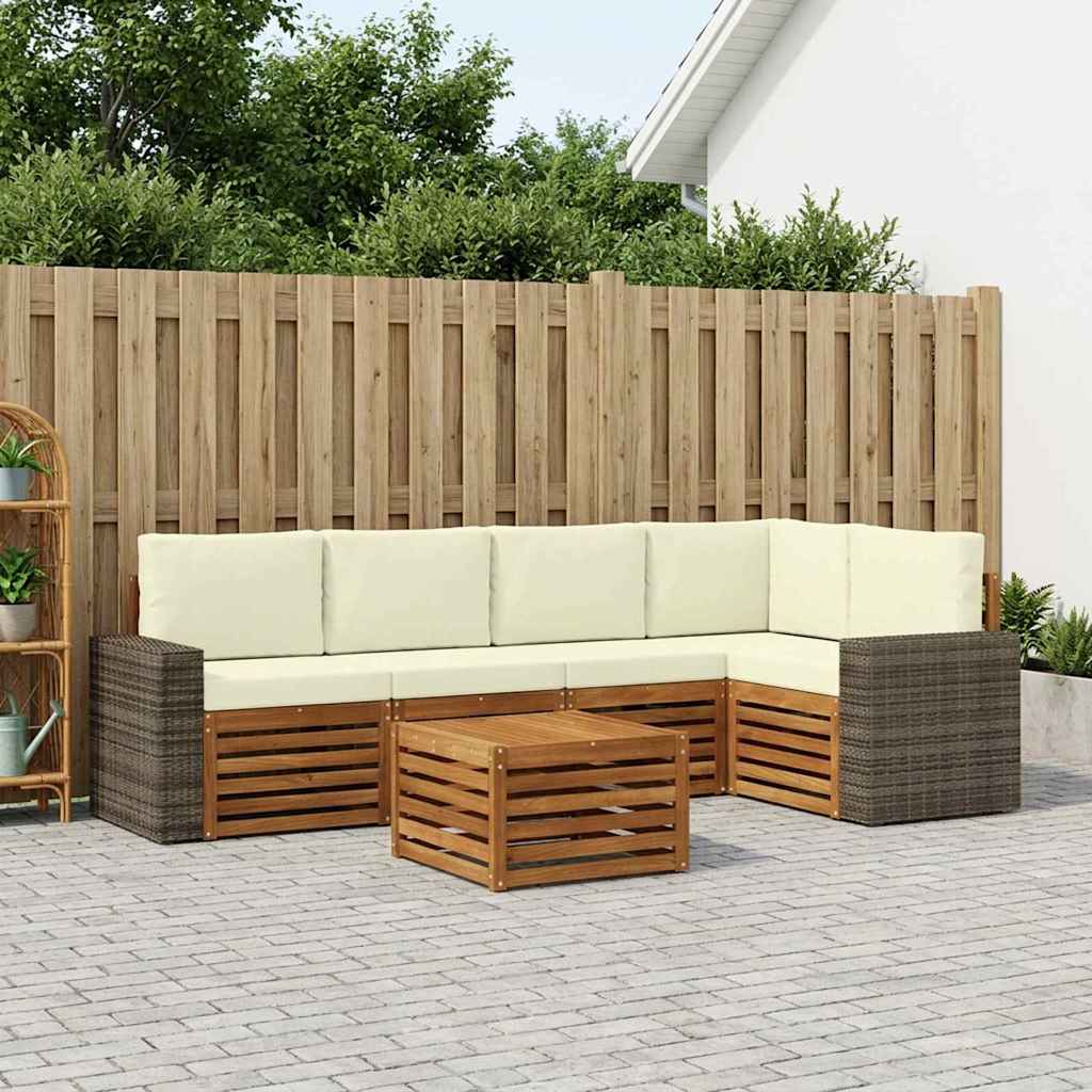 Hoekbank Set 6 pcs Natuurlijk en Crème Massief Acaciahout is nu te koop bij PeponiXL, paradijselijk wonen!
