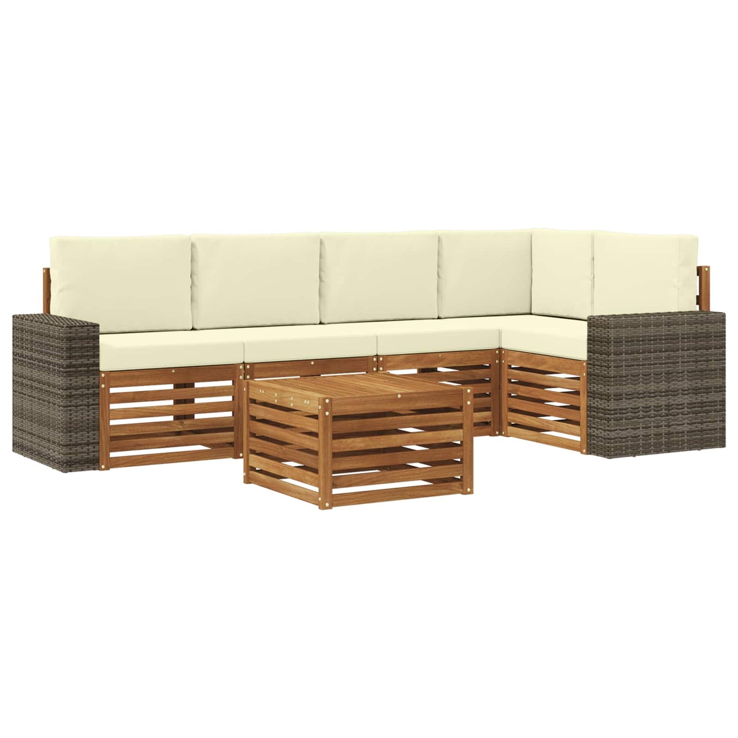 Hoekbank Set 6 pcs Natuurlijk en Crème Massief Acaciahout is nu te koop bij PeponiXL, paradijselijk wonen!