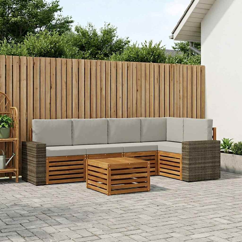 Hoekbank Set 6 pcs Naturel en lichtgrijs Massief Acaciahout is nu te koop bij PeponiXL, paradijselijk wonen!