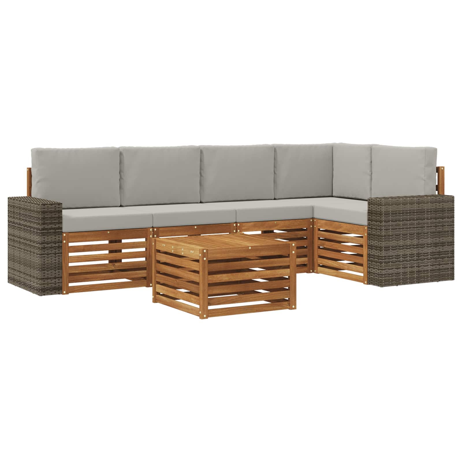 Hoekbank Set 6 pcs Naturel en lichtgrijs Massief Acaciahout is nu te koop bij PeponiXL, paradijselijk wonen!